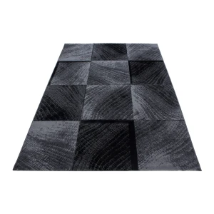 Dywan nowoczesny Plus Kwadraty szaro -czarny 160 cm x 230 cm