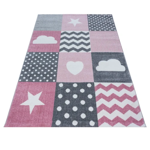 Dywan dziecięcy Kids Kwadraty różowy 80 cm x 150 cm - Nowoczesne fasony do salonu i pokoju
