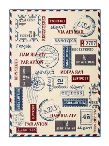 Dywan nowoczesny Poczta Kremowo Niebieski  140 cm x 200 cm