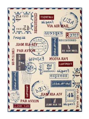 Dywan nowoczesny Poczta Kremowo Niebieski  140 cm x 200 cm - Nowoczesne fasony do salonu i pokoju