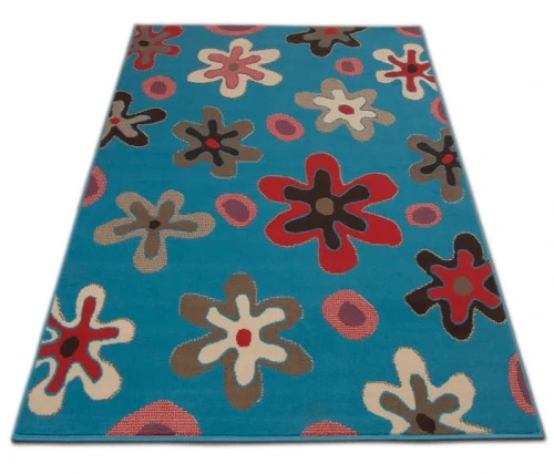 Dywan Kwiatki niebieski 120 cm x 170 cm - Nowoczesne fasony do salonu i pokoju