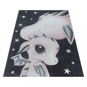 Dywan dziecięcy Funny Smoczki różowo-szary 140 cm x 200 cm