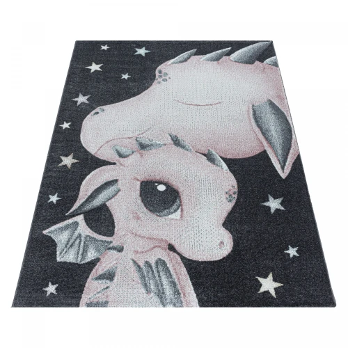 Dywan dziecięcy Funny Smoczki różowo-szary 140 cm x 200 cm - Nowoczesne fasony do salonu i pokoju