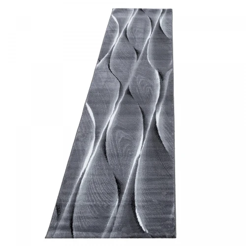 Dywan nowoczesny Parma wstęgi szaro-czarny 80 cm x 300 cm - Nowoczesne fasony do salonu i pokoju