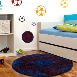 Dywan dziecięcy Shaggy Fun granatowy piłka 100 cm x 100 cm koło