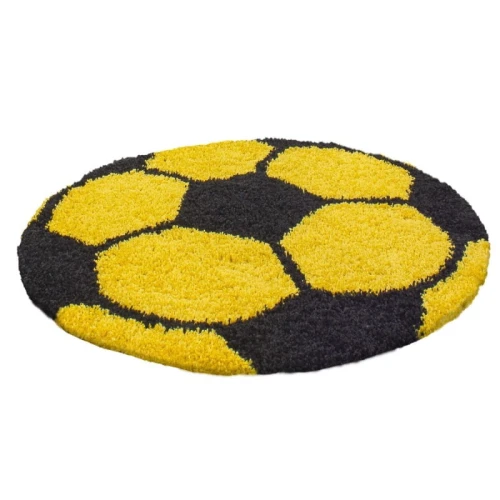 Dywan dziecięcy Shaggy Fun żółty piłka 100 cm x 100 cm koło - Nowoczesne fasony do salonu i pokoju