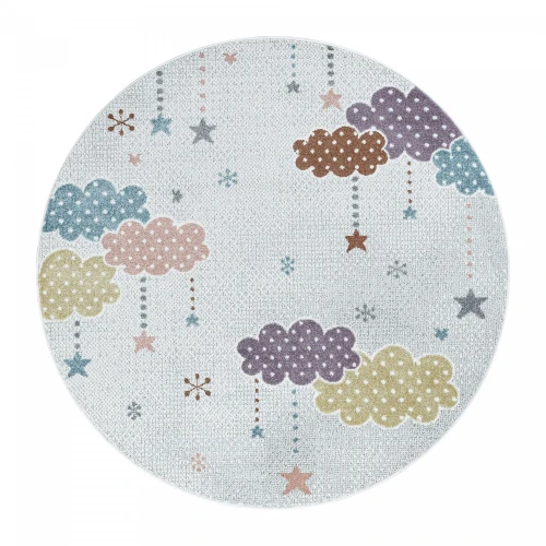 Dywan dziecięcy Lucky chmurki kolorowe 120 cm x 120 cm  koło - Nowoczesne fasony do salonu i pokoju