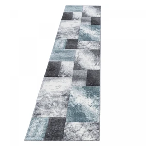 Dywan nowoczesny Hawaii Kwadraty niebiesko-szary 80 cm x 300 cm