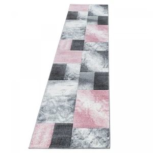 Dywan nowoczesny Hawaii Kwadraty różowo-szare 80 cm x 300 cm