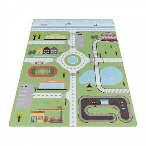 Dywan dziecięcy Play uliczki zielony 80 cm x 120 cm - Nowoczesne fasony do salonu i pokoju