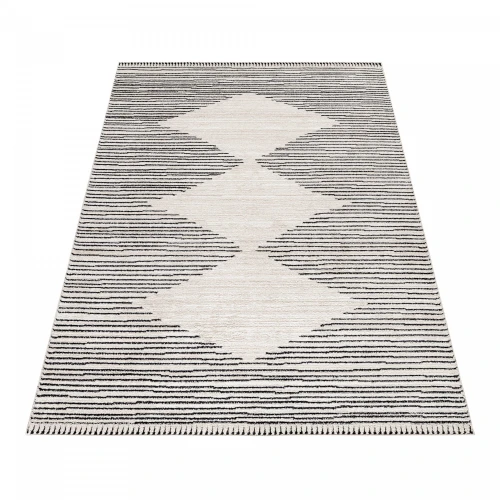 Dywan poliestrowy Romby kremowo-czarny 80 cm x 150 cm - Nowoczesne fasony do salonu i pokoju