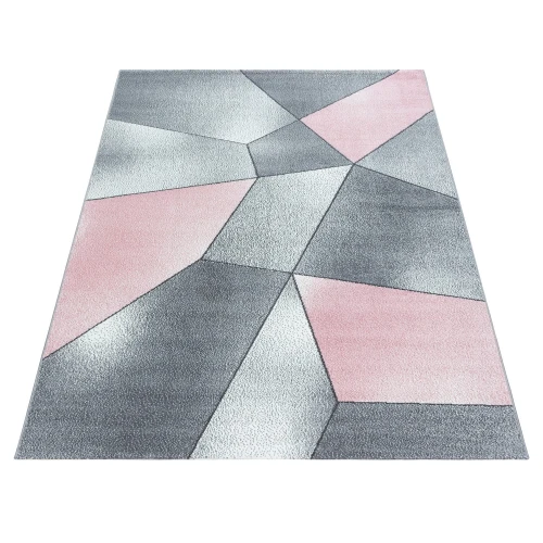 Dywan nowoczesny Beta wielokąty różowo-szary 80 cm x 150 cm - Nowoczesne fasony do salonu i pokoju