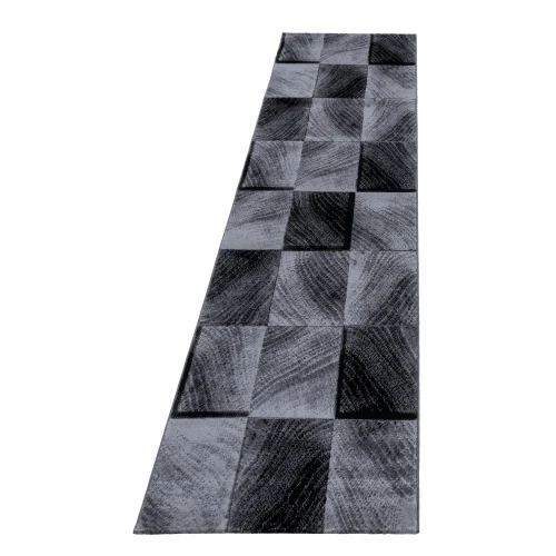Dywan nowoczesny Plus Kwadraty szaro-czarny 80 cm x 300 cm - Nowoczesne fasony do salonu i pokoju