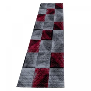 Dywan nowoczesny Plus kwadraty szaro-czerwony 80 cm x 300 cm