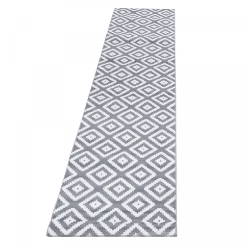 Dywan nowoczesny Plus Kwadraty szaro-kremowy 80 cm x 300 cm - Nowoczesne fasony do salonu i pokoju