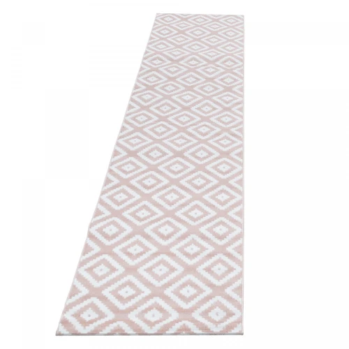 Dywan nowoczesny Plus kwadraty różowo-kremowy 80 cm x 300 cm - Nowoczesne fasony do salonu i pokoju