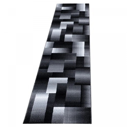 Dywan nowoczesny Miami Kwadraty szaro-czarne 80 cm x 300 cm - Nowoczesne fasony do salonu i pokoju
