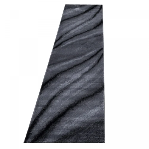 Dywan nowoczesny Miami fale szaro-czarny 80 cm x 300 cm - Nowoczesne fasony do salonu i pokoju