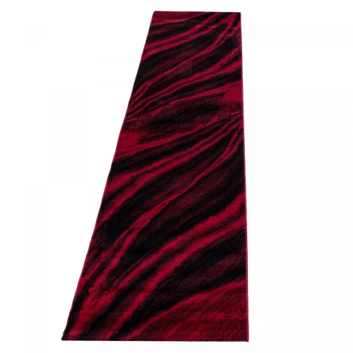 Dywan nowoczesny Miami fale czerwono-czarny 80 cm x 300 cm - Nowoczesne fasony do salonu i pokoju