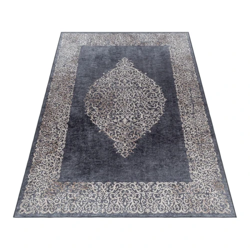 Dywan z nadrukiem Fiesta Rozeta antracytowo-beżowy 80 cm x 150 cm - Nowoczesne fasony do salonu i pokoju