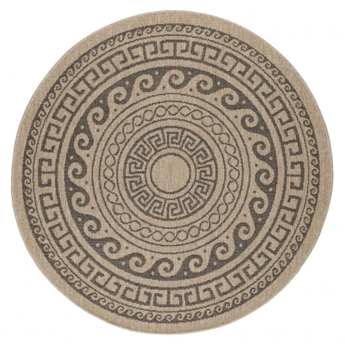 Dywan sznurkowy Comilla ornament beż-antracyt 160 cm x 160 cm koło  - Nowoczesne fasony do salonu i pokoju