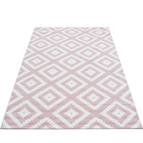 Dywan nowoczesny Plus kwadraty różowo-kremowy 280 cm x 370 cm  - Nowoczesne fasony do salonu i pokoju