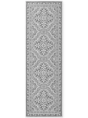 Dywan zewnętrzny dwustronny Duet Ornament szaro-kremowy 80 cm x 250 cm  - Nowoczesne fasony do salonu i pokoju