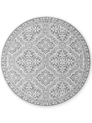 Dywan zewnętrzny dwustronny Duet Ornament szaro-kremowy 160 cm x 160 cm koło - Nowoczesne fasony do salonu i pokoju