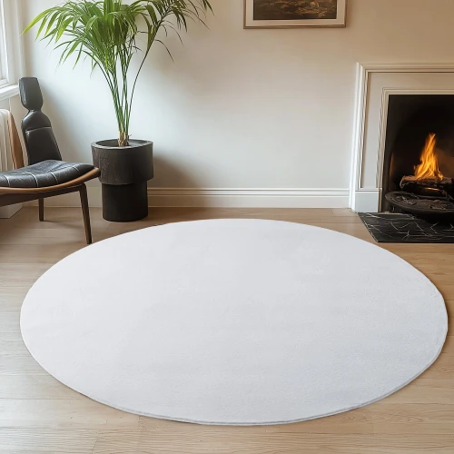 Dywan pluszowy Joy biały 200 cm x 200 cm koło   - Nowoczesne fasony do salonu i pokoju