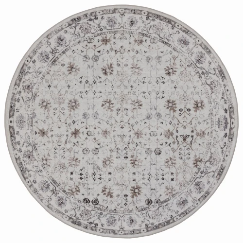 Dywan vintage INKA Floral z Efektem Postarzenia Kremowy koło 160 cm x 160 cm - Nowoczesne fasony do salonu i pokoju