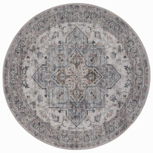 Dywan vintage INKA Klasyczny Medalion z Efektem Postarzenia Beżowo-Szary koło 200 cm x 200 cm
