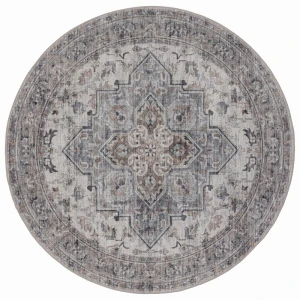 Dywan vintage INKA Klasyczny Medalion z Efektem Postarzenia Beżowo-Szary koło 120 cm x 120 cm