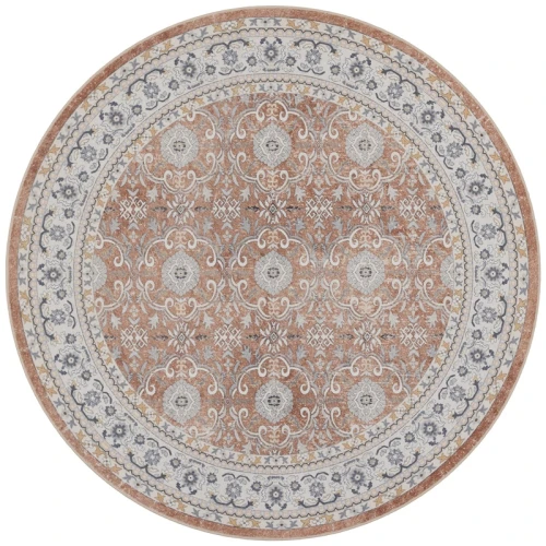 Dywan vintage INKA Ornament z Efektem Postarzenia Terakota koło 160 cm x 160 cm - Nowoczesne fasony do salonu i pokoju