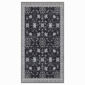 Dywan vintage INKA Floral z Efektem Postarzenia Czarno-Szary 80 cm x 150 cm