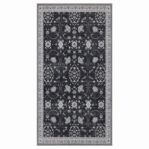 Dywan vintage INKA Floral z Efektem Postarzenia Czarno-Szary 80 cm x 150 cm