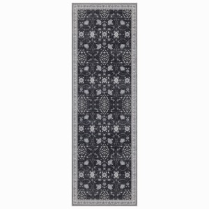 Dywan vintage INKA Floral z Efektem Postarzenia Czarno-Szary 80 cm x 250 cm