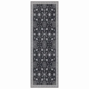 Dywan vintage INKA Floral z Efektem Postarzenia Czarno-Szary 80 cm x 250 cm