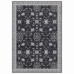 Dywan vintage INKA Floral z Efektem Postarzenia Czarno-Szary 120 cm x 170 cm