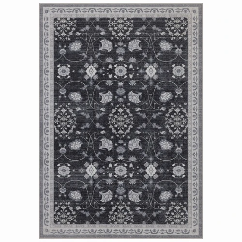 Dywan vintage INKA Floral z Efektem Postarzenia Czarno-Szary 280 cm x 370 cm - Nowoczesne fasony do salonu i pokoju