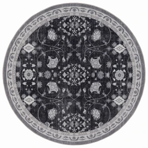 Dywan vintage INKA Floral z Efektem Postarzenia Czarno-Szary koło 120 cm x 120 cm