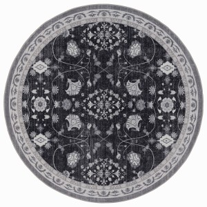 Dywan vintage INKA Floral z Efektem Postarzenia Czarno-Szary koło 160 cm x 160 cm