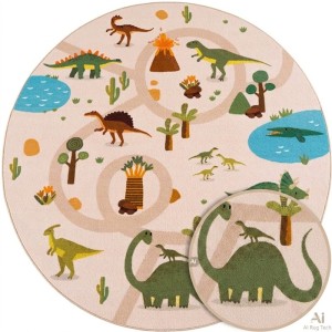 Dywan dziecięcy Coco Dinozaury beżowe koło 200 cm x 200 cm