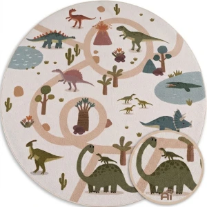 Dywan dziecięcy Coco Dinozaury kremowe koło 200 cm x 200 cm