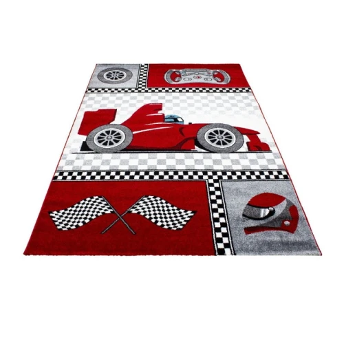 Dywan dziecięcy Kids Wyścigi czerwony 80 cm x 150 cm - Nowoczesne fasony do salonu i pokoju