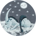 Dywan dziecięcy Bambi Dino szaro-niebieski koło 120 cm x 120
