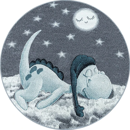 Dywan dziecięcy Bambi Dino szaro-niebieski koło 120 cm x 120 - Nowoczesne fasony do salonu i pokoju